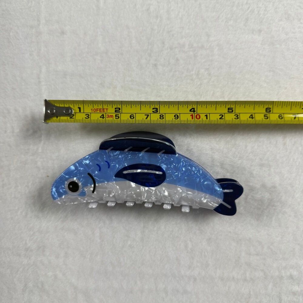 Sardine Fish Claw Hair Clip Blue Acetate Cartoon 4" New - Picture 5 of 5